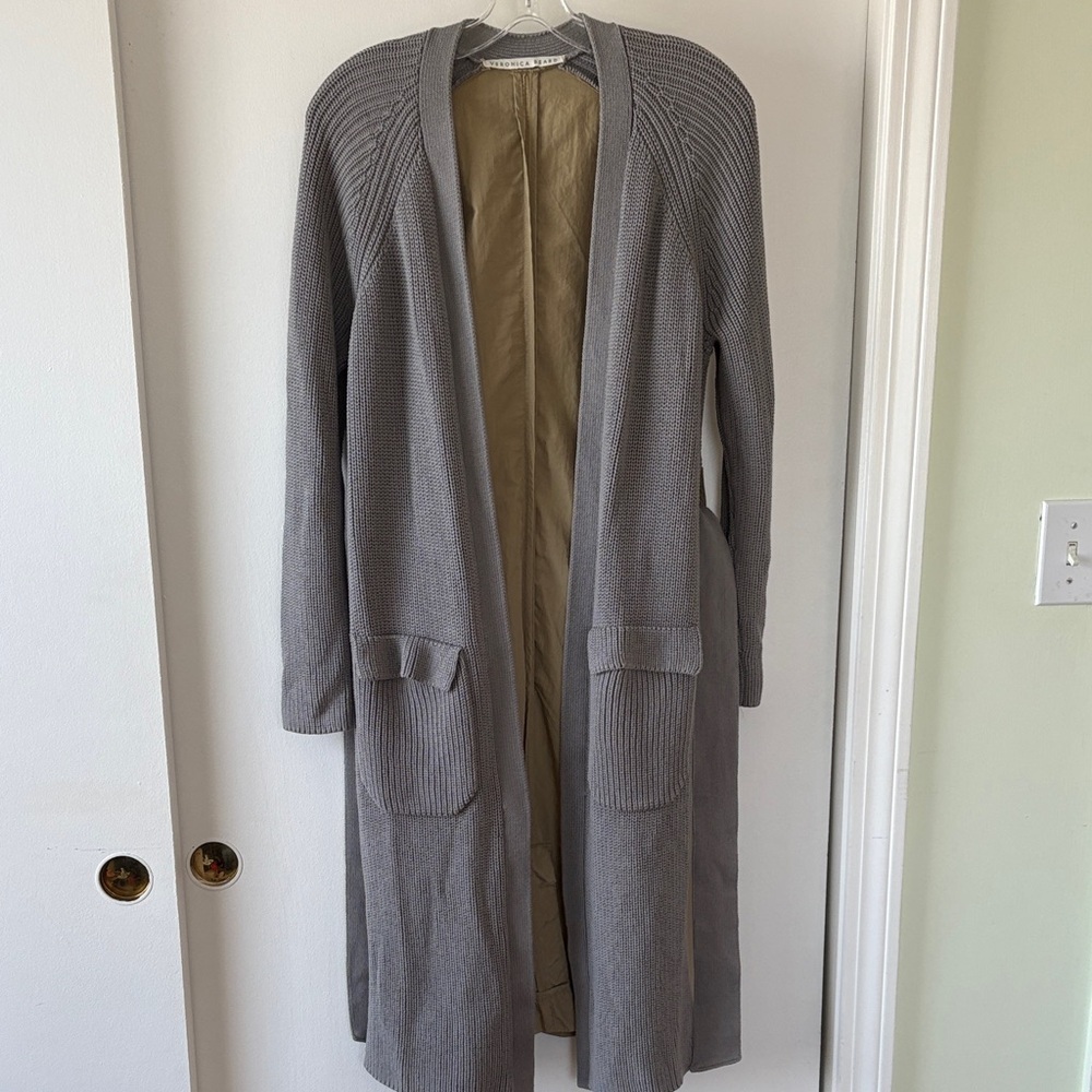 Veronica Beard Pearl Mixed Media Trench Cardigan in Grey Melange S - Picture 6 of 14